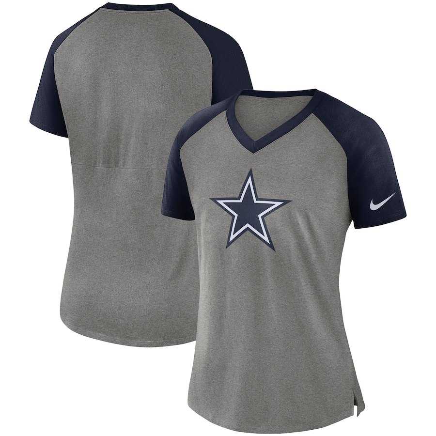 Women Dallas Cowboys Nike Top V Neck T-Shirt Gray Navy,We sell and wholesale Women Dallas Cowboys Nike Top V Neck T-Shirt Gray Navy on line form chian!